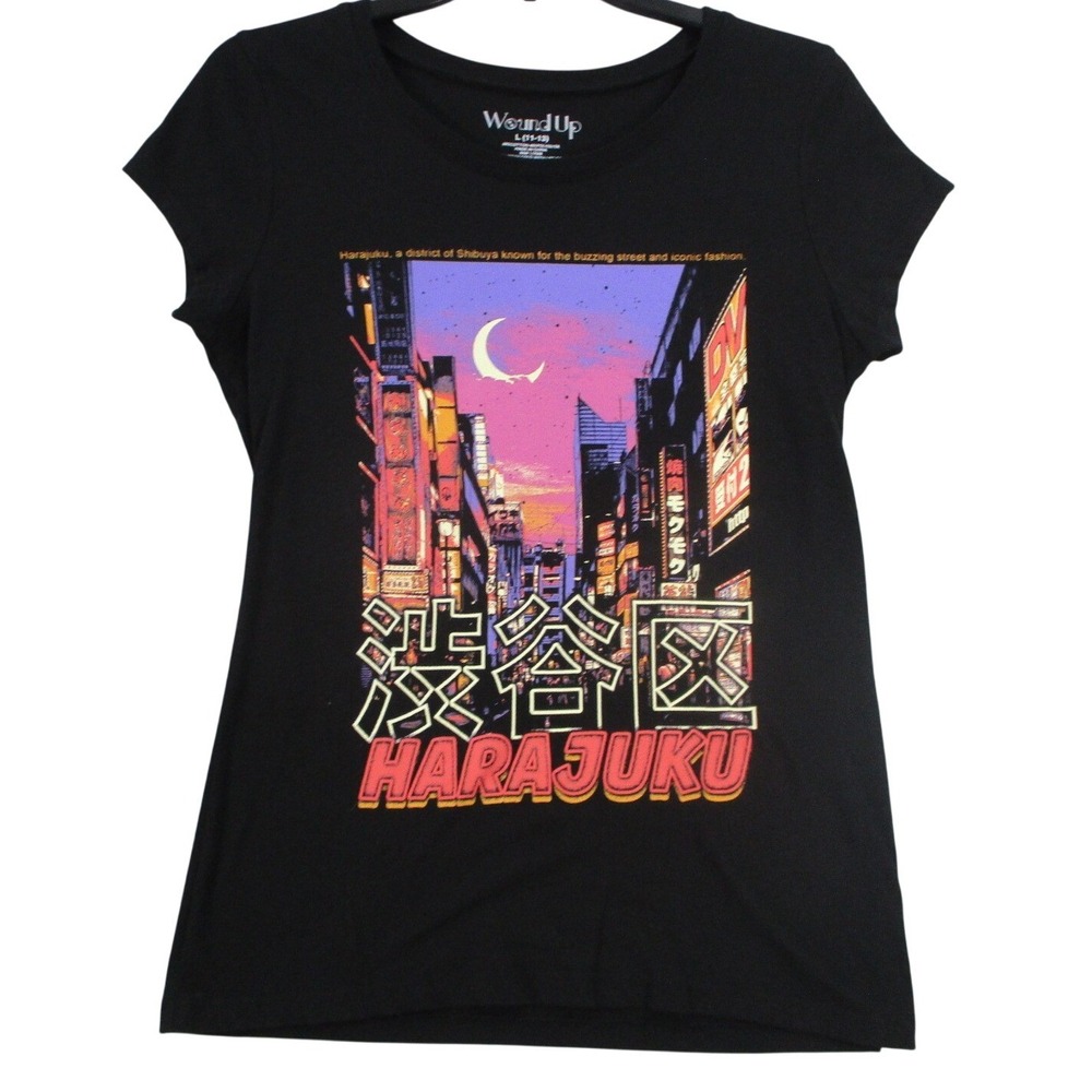 Wound Up Harajuku Tokyo Japan Graphic Tee Black Short Sleeve T-Shirt Womens L